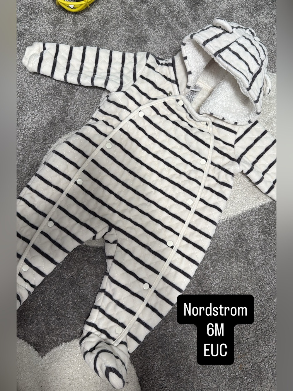 Nordstrom White & Black Striped Hooded Footie